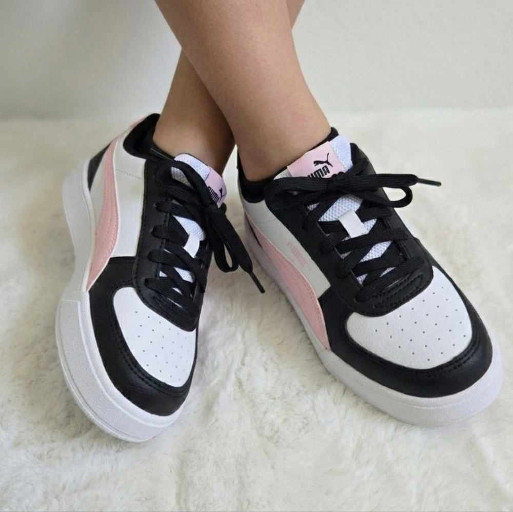 PUMA Girls Sneakers Black White Pink Casual Athletic Shoes